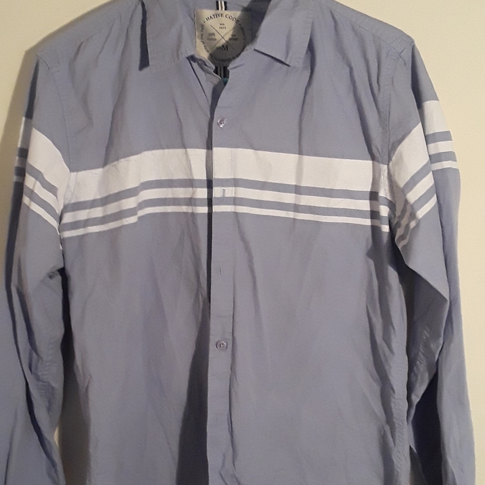 Light blue striped long sleeved men's shirt.